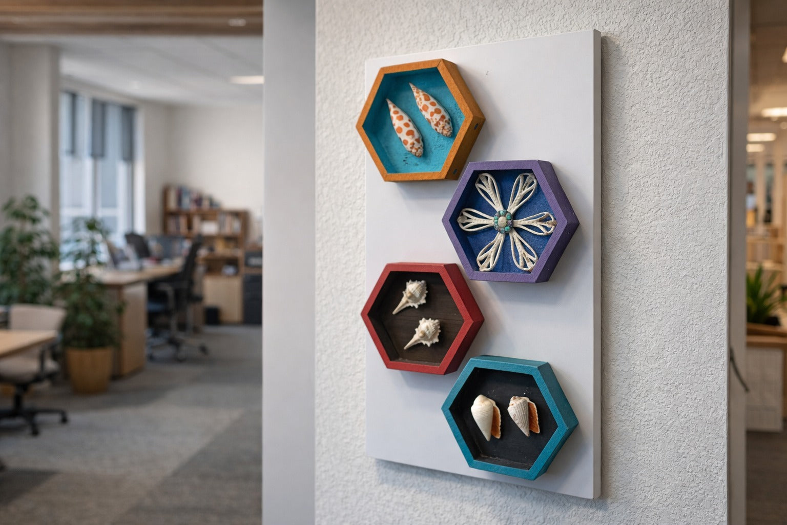 Handcrafted Coastal Hexagon Shadow Box Wall Art (Set of 4)